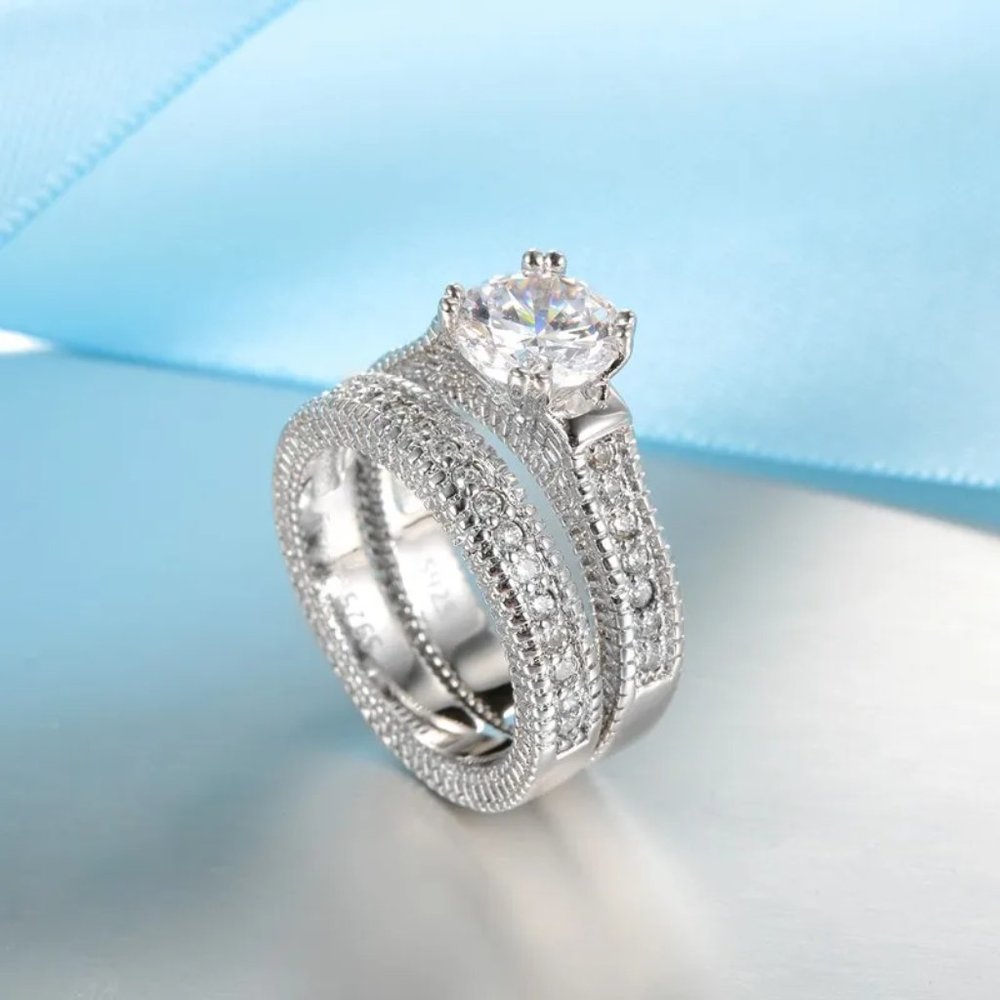 Gorgeous 2pc. Bridal Wedding set. Stamped Solid .925 Sterling Silver - Picture 3 of 6